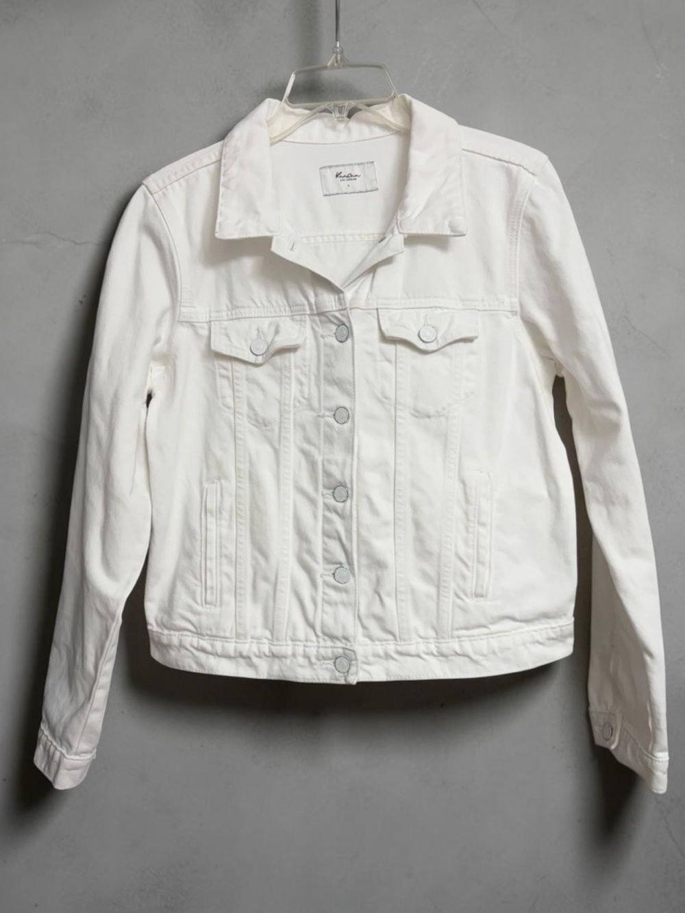 Kancan Delora Denim Jacket Women's Size L White Cotton Button Front Preppy Boho - Picture 3 of 16